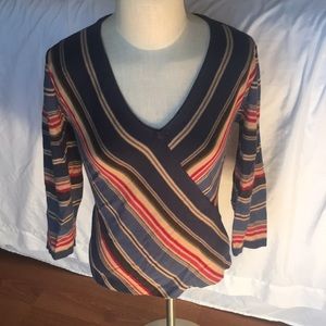 Chaps striped v neck blouse mid sleeve